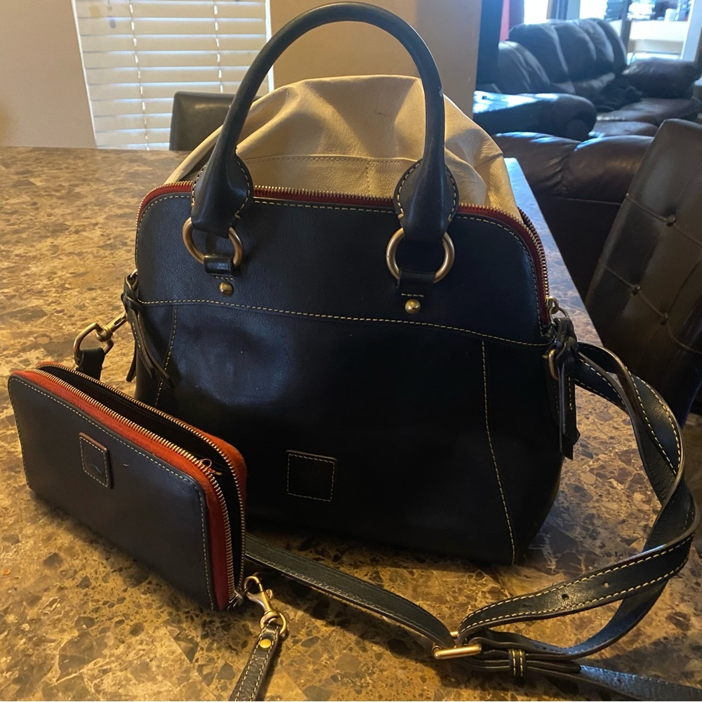 Florentine Leather Navy Satchel SET used